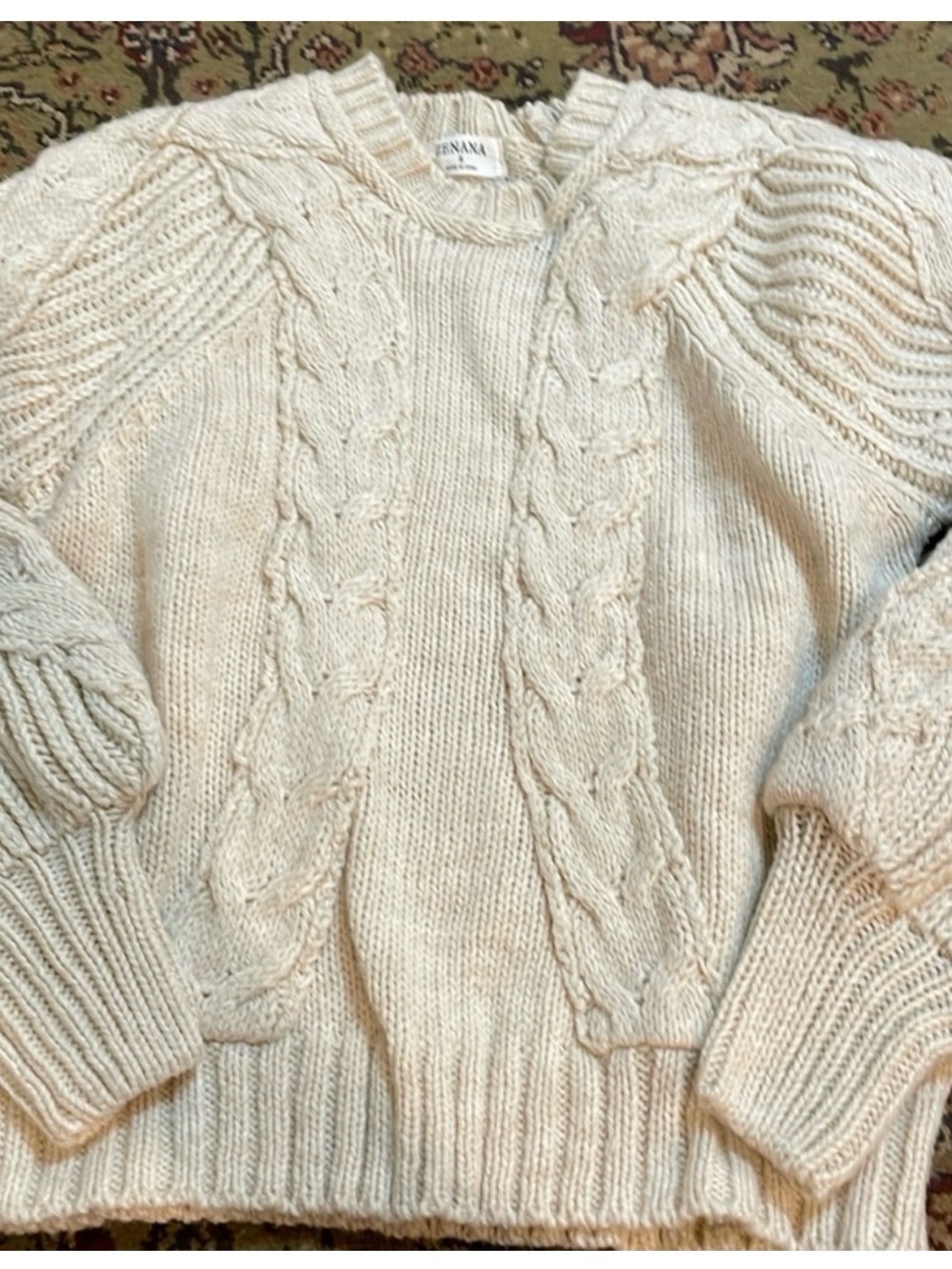 Zenana Outfitters Cream Cable Knit Crewneck Sweater